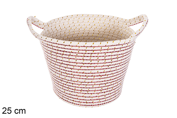Cesto em corda de algodão vermelho/dourado com pegas 25 cm