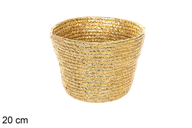 [116035] Corbeille ronde corde papier doré 20 cm