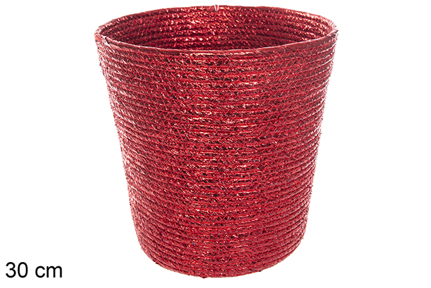 [116039] Round basket red paper rope 30 cm