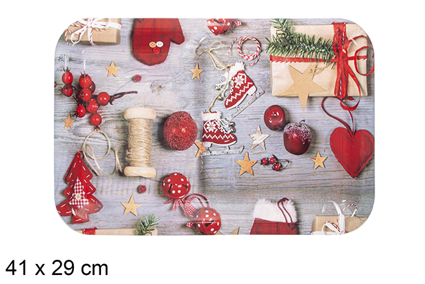 Bandeja plástico rectangular decorado navideño 41x29 cm