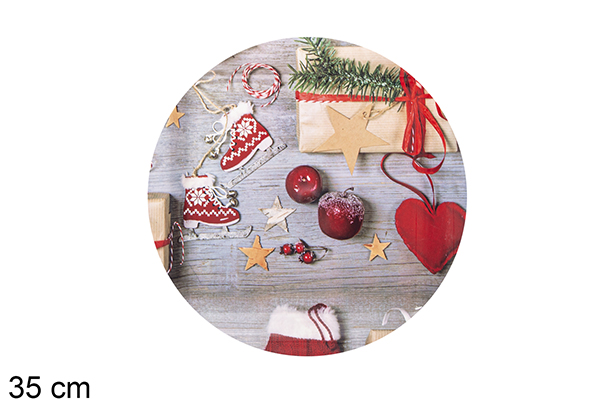 [116052] Vassoio rotondo in plastica decorato di Natale 35 cm