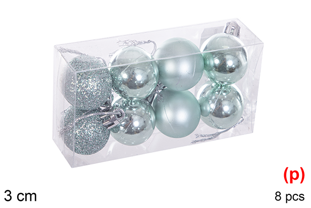 Pack 8 mint green glitter/matte/glitter balls 3 cm