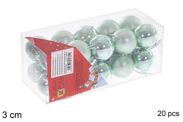 Pack 20 boules vert menthe brillantes/mates 3 cm