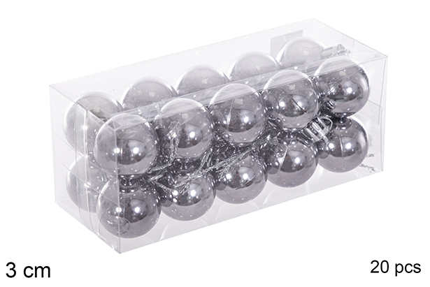 Pack 20 bolas gris brillo 3 cm