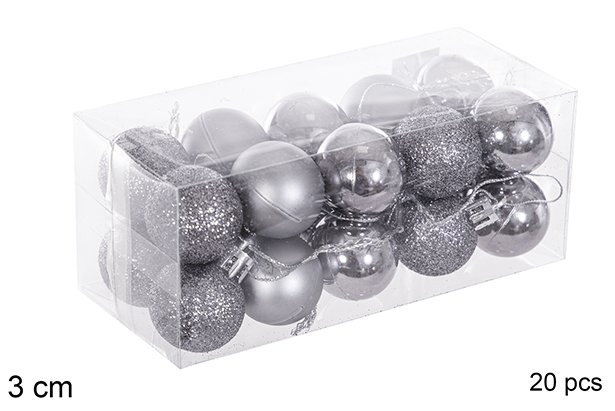 Pack 20 grey gloss/matte/glitter balls 3 cm