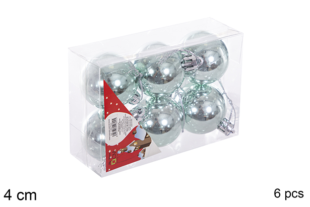 Pack 6 mint green glitter balls 3 cm