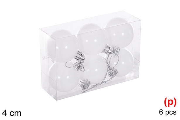 Pack 6 boules pailletées blanches 4 cm