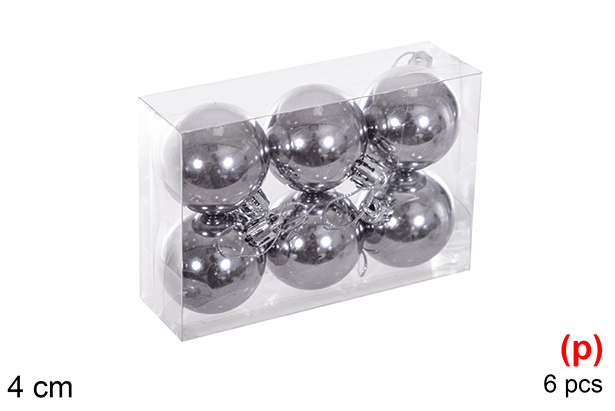 Pack 6 bolas brilhantes cinzentas 3 cm