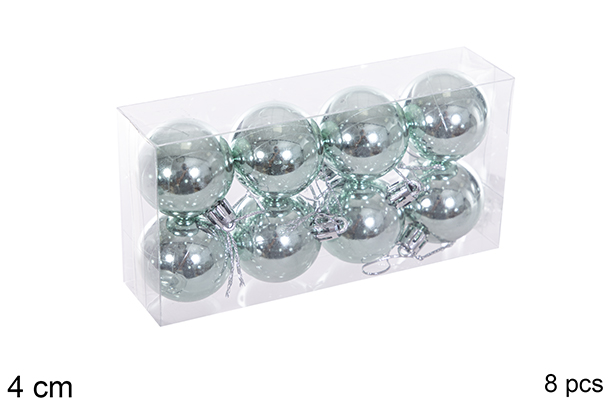 Pack 8 mint green glitter balls 4 cm