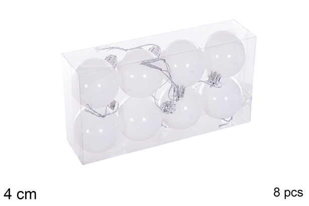 Pack 8 white glitter balls 4 cm