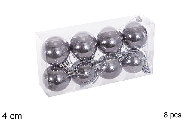 Pack 8 bolas cinzentas brilhantes 4 cm