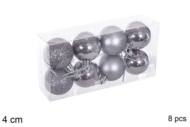 Pack 8 grey gloss/matte/glitter balls 4 cm