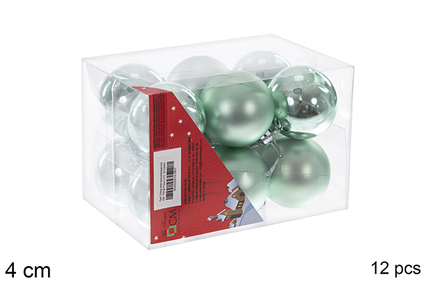 Pack 12 mint green glossy/matt balls 4 cm