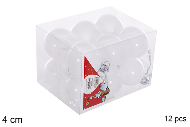Pack 12 bolas blanca brillo 4 cm