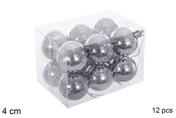 Pack 12 grey glitter balls 4 cm