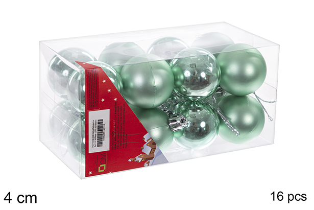 Pack 16 mint green glossy/matt balls 4 cm