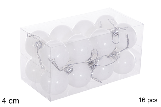 Pack 16 bolas blanca brillo 4 cm