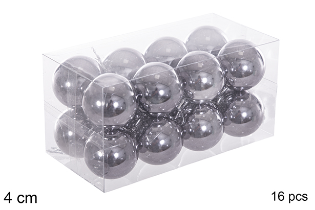 Pack 16 grey glitter balls 4 cm