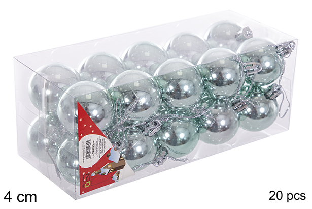 [116145] Pack 20 boules pailletées vert menthe 4 cm