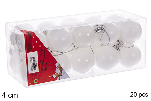 Pack 20 glossy/matte white balls 4 cm