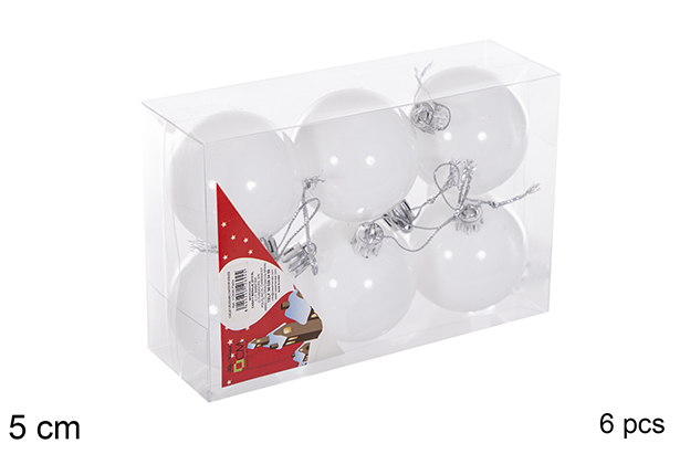Pack 6 bolas blanca brillo 5 cm