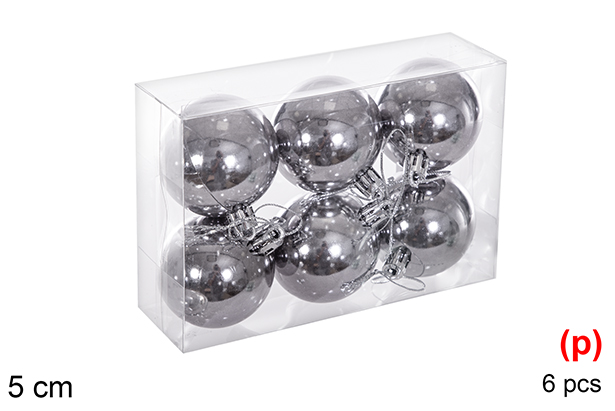Pack 6 palline glitter grigie 5 cm