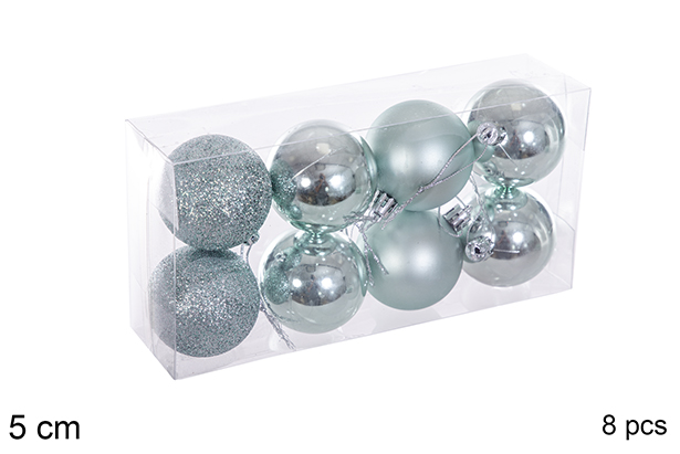 Pack 8 mint green glitter/matte/glitter balls 5 cm