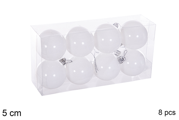 Pack 8 white glitter balls 5 cm
