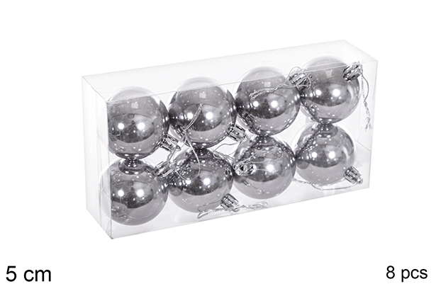 Pack 8 boules grises brillantes 5 cm