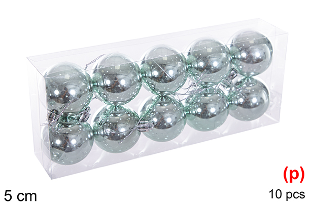 Pack 10 bolas verde menta brillo 5 cm