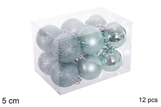 Pack 12 mint green glossy/matt/glitter balls 5 cm