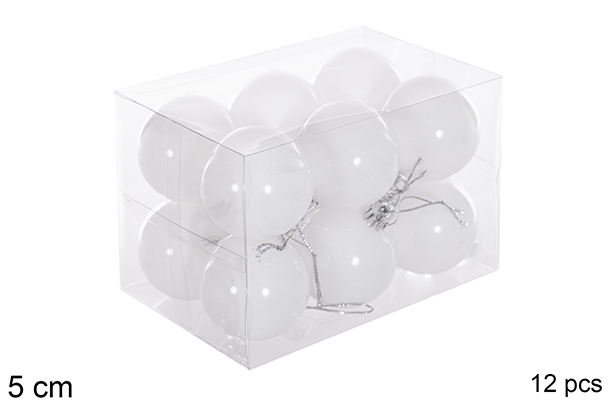 Pack 12 palline glitterate bianche da 5 cm