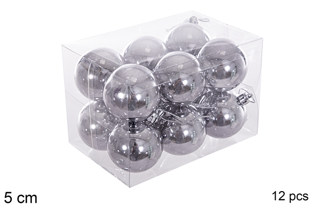 Pack 12 palline glitterate grigie 5 cm
