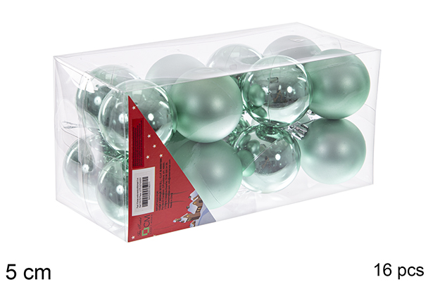 Pack 16 boules vert menthe brillant/mat 5 cm