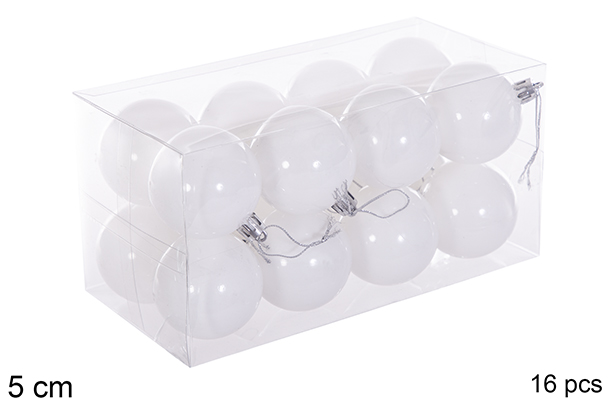 Pack 16 bolas blanca brillo 5 cm