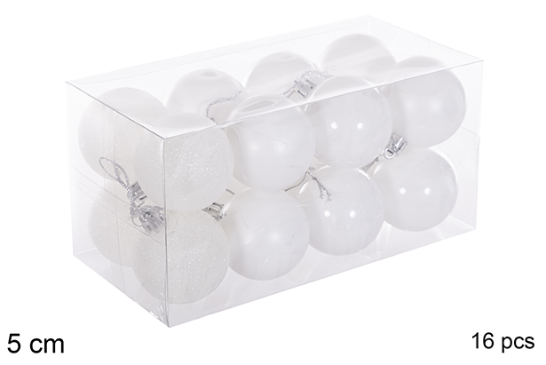 Pack 16 boules blanc brillant/mat/purpurin 5 cm