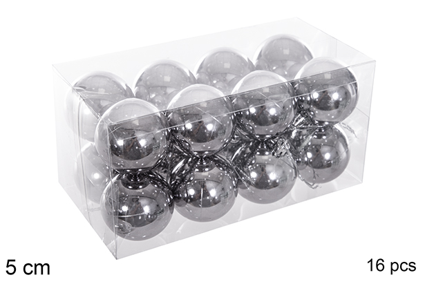 Pack 16 bolas de glitter cinzento 5 cm