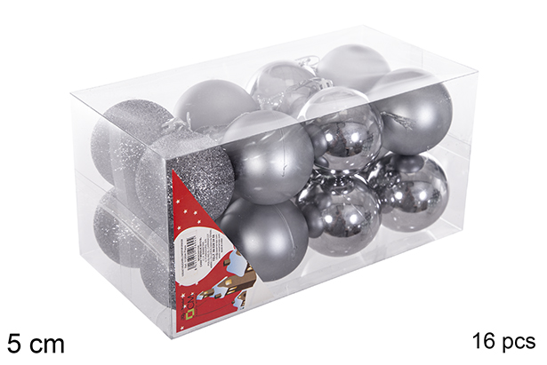 Pack 16 shiny/matt/purpurin gray balls 5 cm