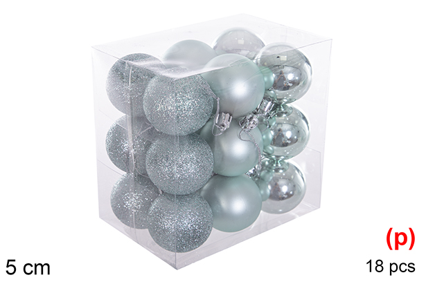 Pack 18 palline verde menta lucide/opache/glitter 5 cm