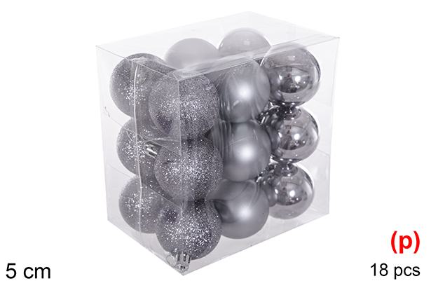 Pack 18 grey gloss/matte/glitter balls 5 cm