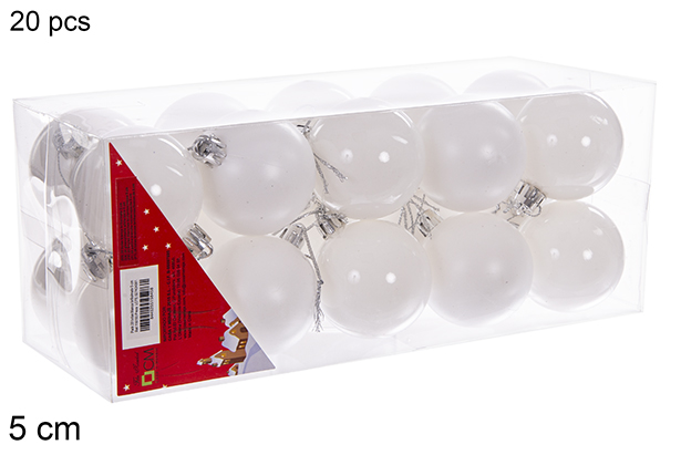 Pack 20 boules blanches brillantes/mates 5 cm