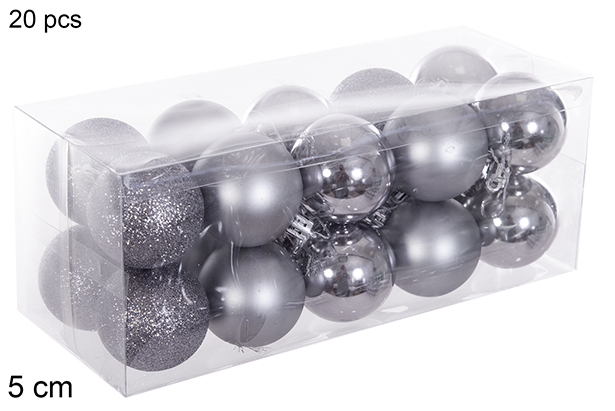 Pack 20 palline grigie lucide/opache/glitterate 5 cm