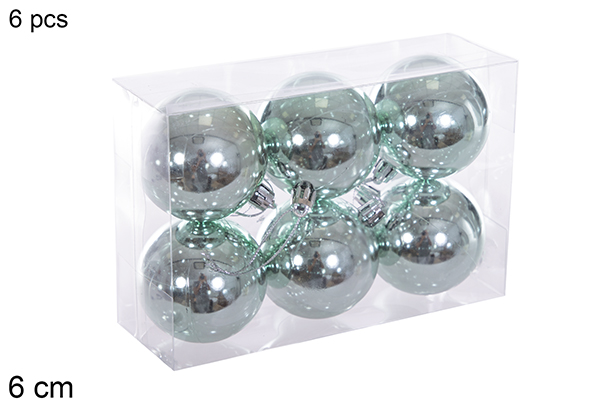 Pack 6 bolas verde menta brillo 6 cm