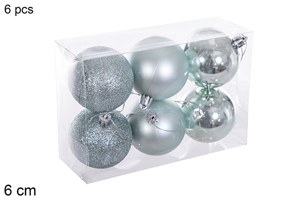 Pack 6 mint green glitter/matte/glitter balls 6 cm