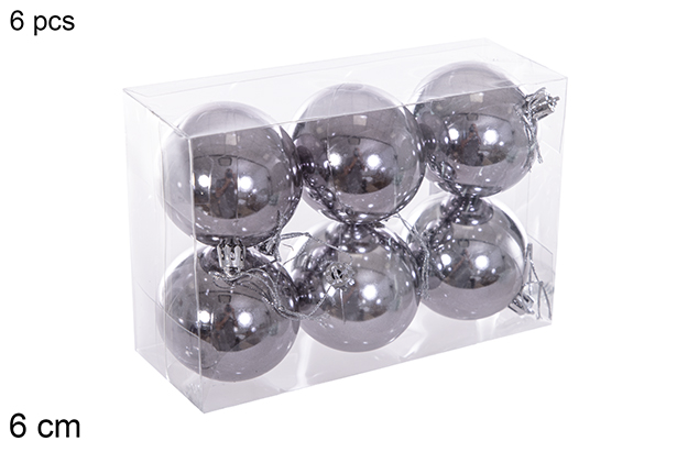 Pack 6 bolas brilhantes cinzentas 6 cm