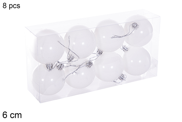 Pack 8 palline glitterate bianche 6 cm