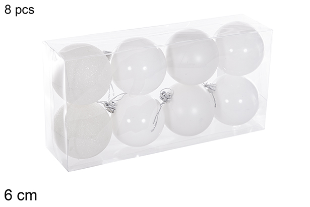 Pack 8 palline bianche lucide/opache/glitter 6 cm