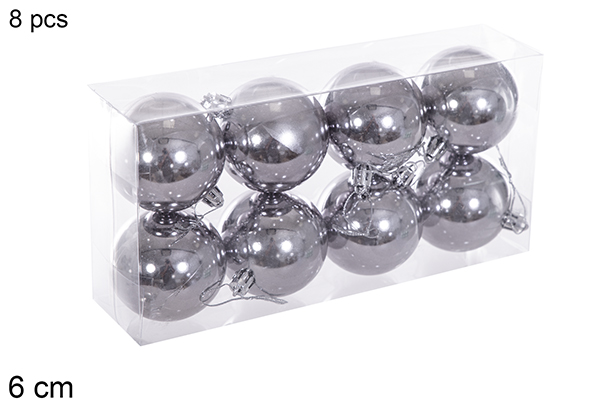 Pack 8 bolas gris brillo 6 cm