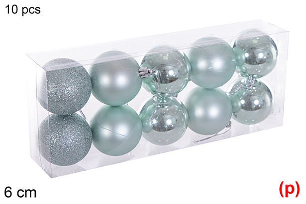 Pack 10 bolas verdes menta brilhantes/foscas/glitter 6 cm