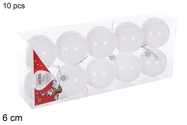 Pack 10 palline glitter bianche 6 cm